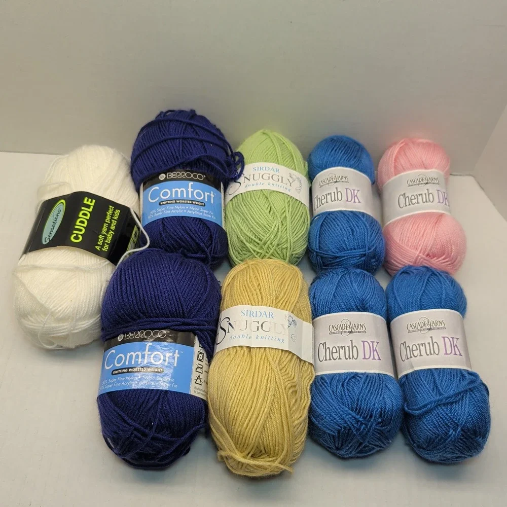 Mixed Lot 9 Skein Yarn Nylon Acrylic Blend Berroco Cherub DK Sirdar Snuggly